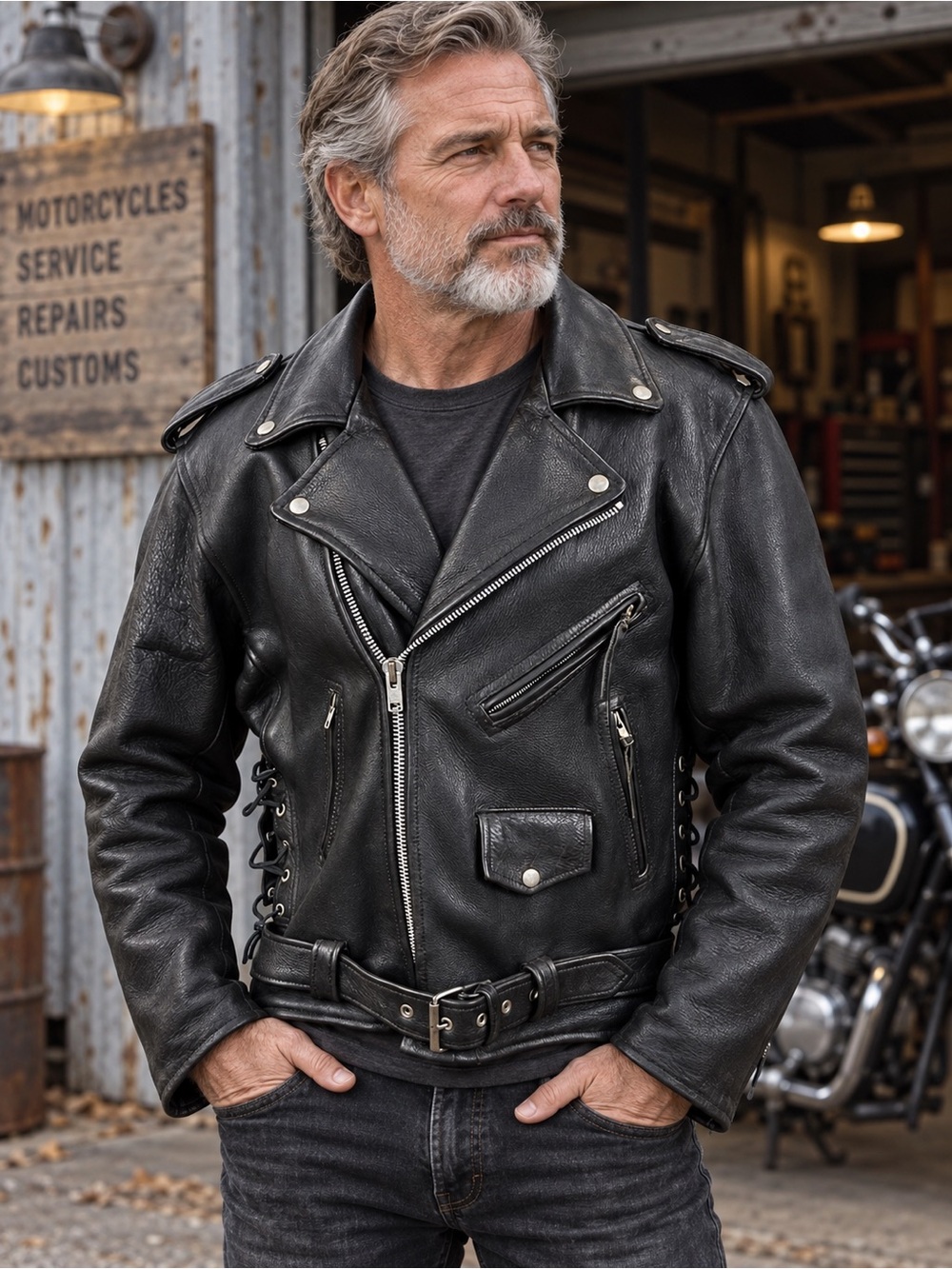Paragon Leather USA Vintage Black Leather Biker Jacket Size 46 moto heavyweight